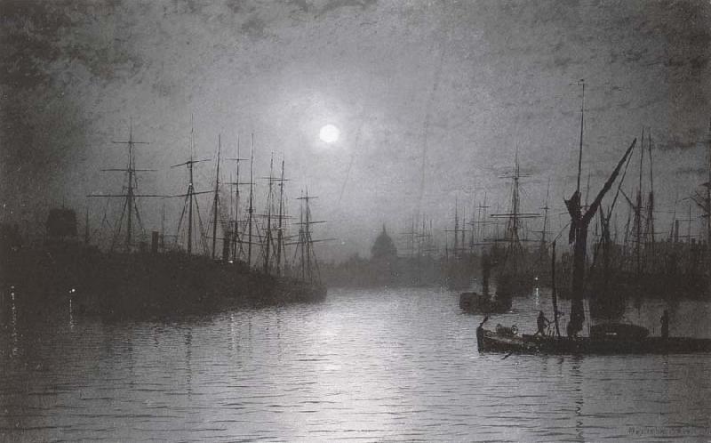 Atkinson Grimshaw Nightfall down the Thames